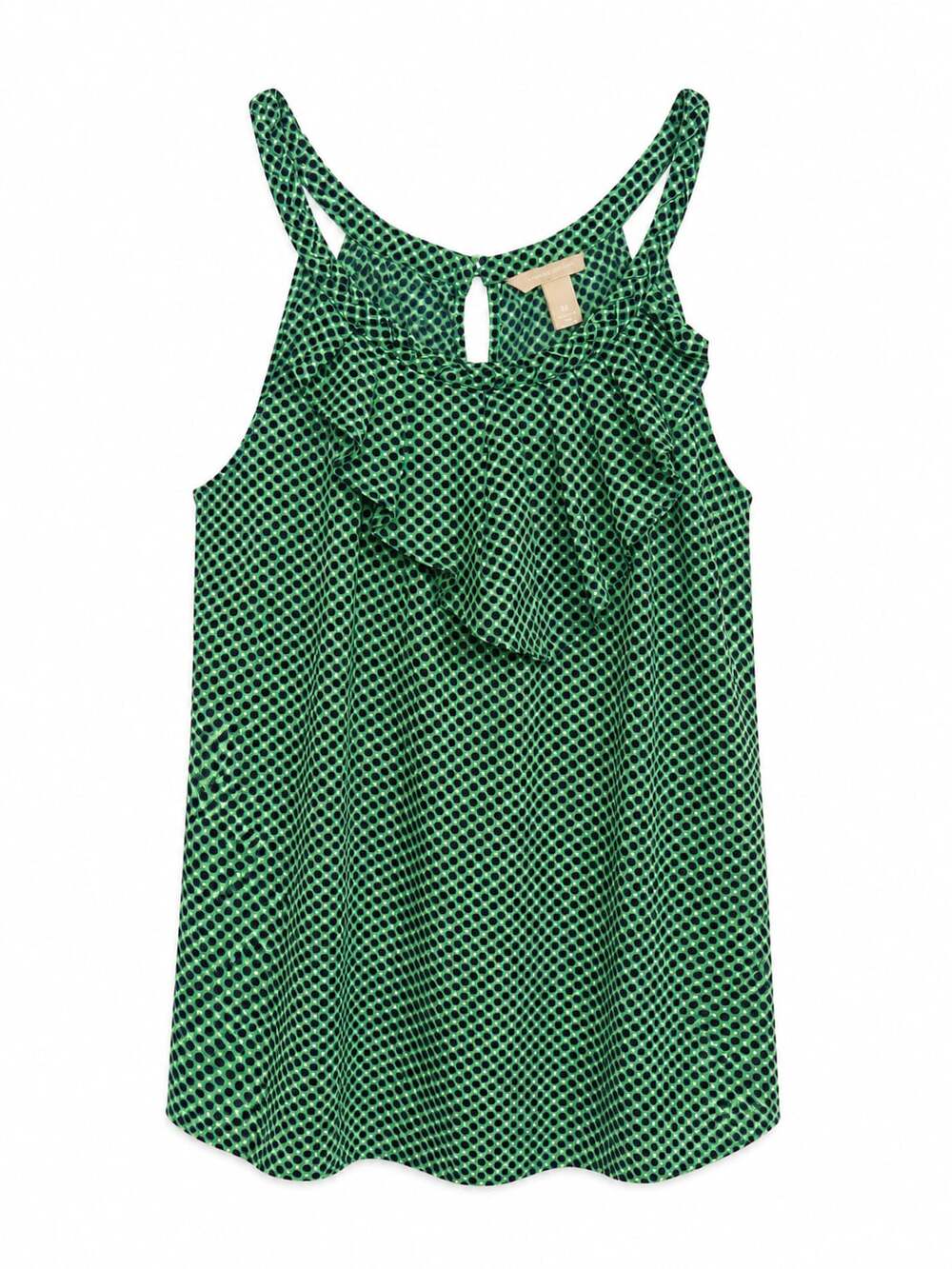 Banana Republic Green & Navy Blue Polka Dot Halter Neck Ruffle Tank Top Blouse M